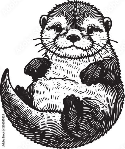 black and white drawing of an otter, suitable for laser engraving and printing on various souvenirs
