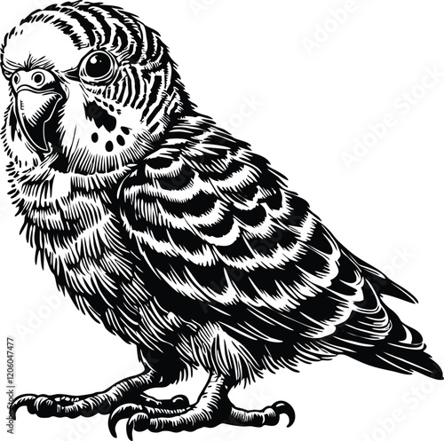 black and white drawing of a parrot, suitable for laser engraving and printing on various souvenirs