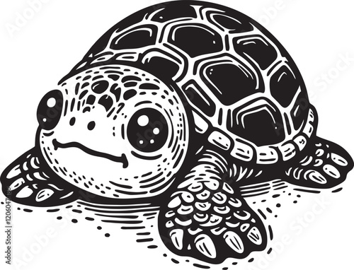 Black and white turtle drawing, suitable for laser engraving and printing on various souvenirs