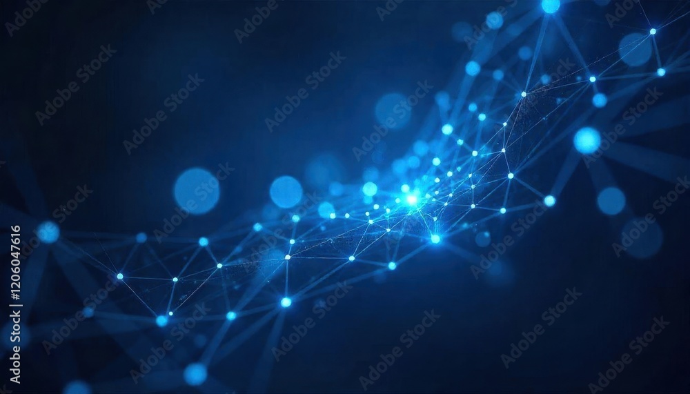 Fototapeta premium Abstract Blue Plexus Network: Glowing Nodes and Connections Representing Global Connectivity and Digital Innovation