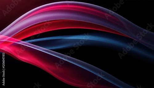 Abstract Flowing Waves of Red Pink and Blue on Black Background