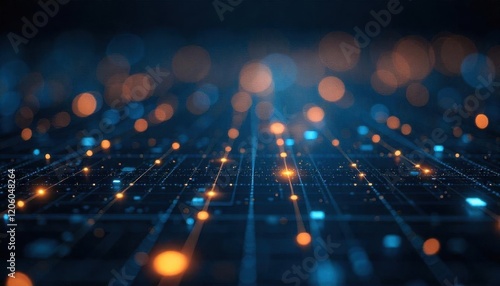 Abstract Futuristic Digital Landscape with Glowing Nodes and Connections