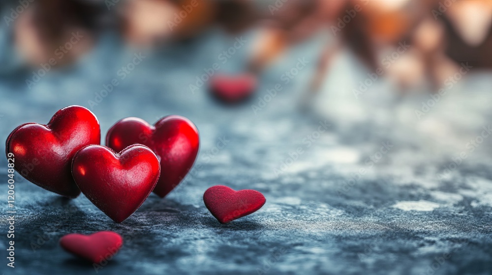 Fototapeta premium Romantic Red Hearts Valentines Day Love Theme Background Image Perfect for Greeting Cards Wedding Invitations and Social Media Posts Digital Art Design up dark blue gray 