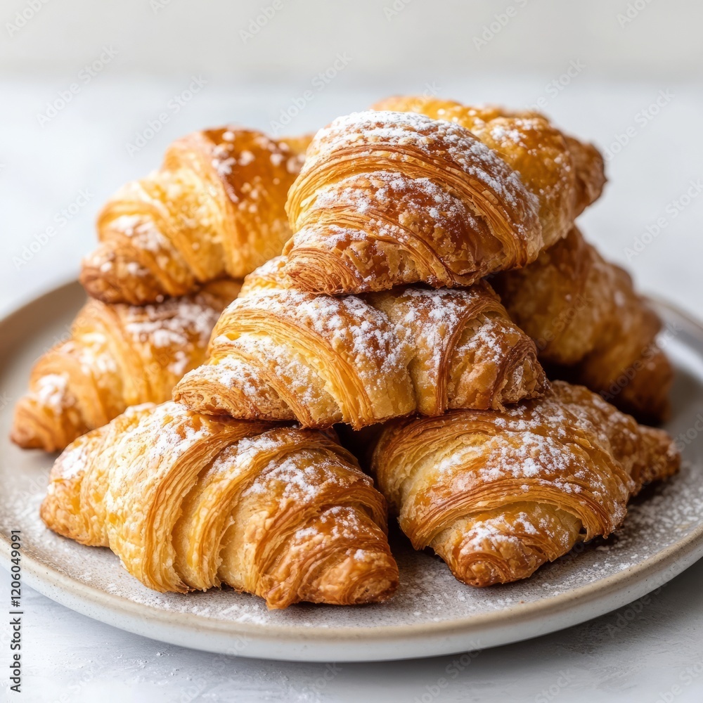 a pile of croissants on a plate on a white background a pile of croissants on a plate on a white background