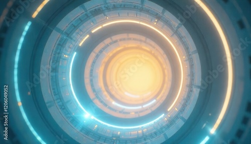 Abstract Futuristic Tunnel with Glowing Neon Lights: A Swirling Vortex of Light and Color