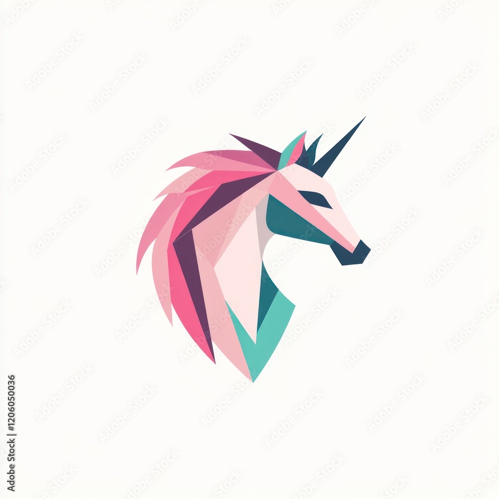 Obraz premium Geometric unicorn profile, pastel colors, white background, children's book illustration