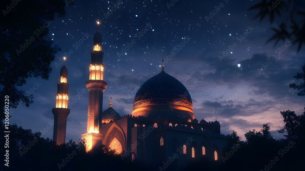 Fototapeta premium Majestic Mosque Illuminated Under Night Sky