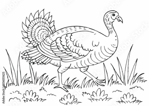 Turkey watercolor illustration. Hand drawn underwater element design Coloring page Design