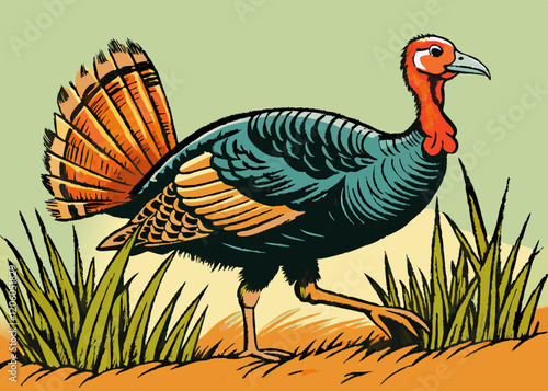 Hand drawn turkey. Poultry. Vector illustration in retro style. Vector flat or cartoon icons illustration.