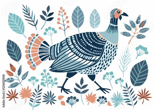 Turkey male and female birds family isolated on white background. Vector flat or cartoon icons illustration.