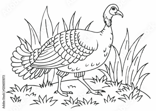 Turkey watercolor illustration. Hand drawn underwater element design Coloring page Design