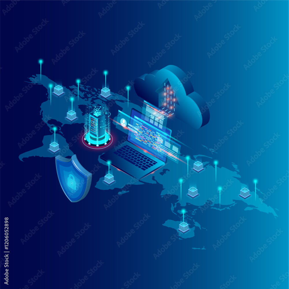 Obraz premium Cloud Technology Website Illustration Vector Design