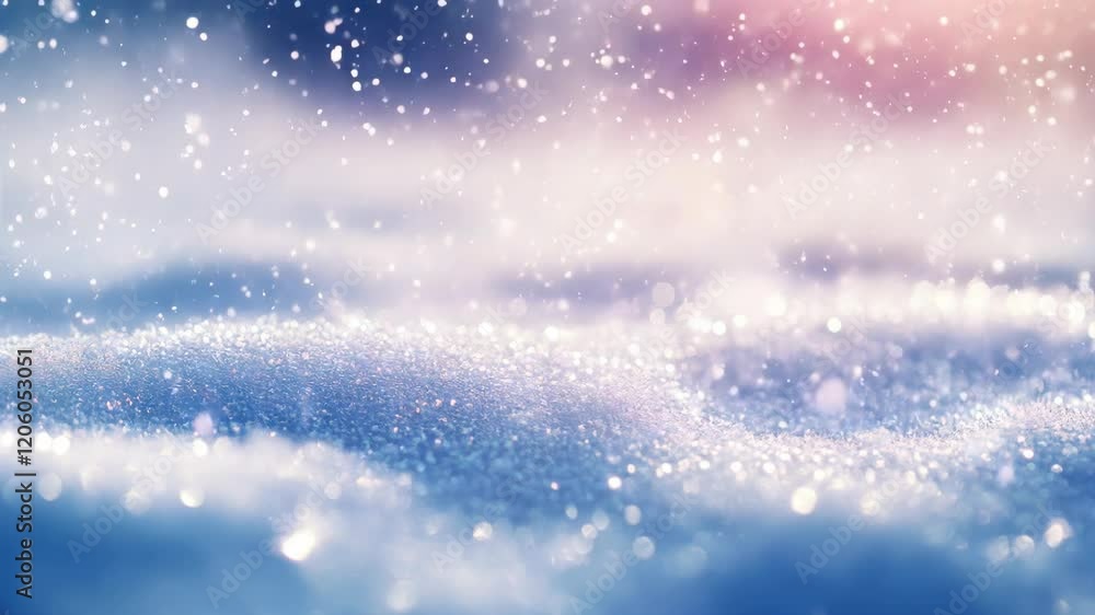 Gentle snowfall over peaceful winter landscape at twilight Gentle snowfall over peaceful winter landscape at twilight