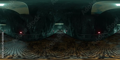 360-Degree View VR Underground Tunnel With, Fog, Illumination Lamps and Creepy Atmosphere in Industrial Style 3d Seamless Animation Stock Video