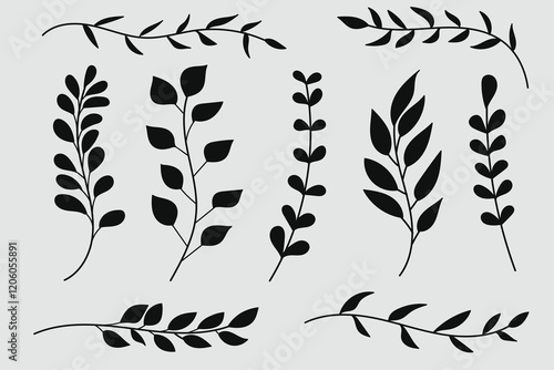 Silhouette Botanical Line Art Collection.Vector Illustration