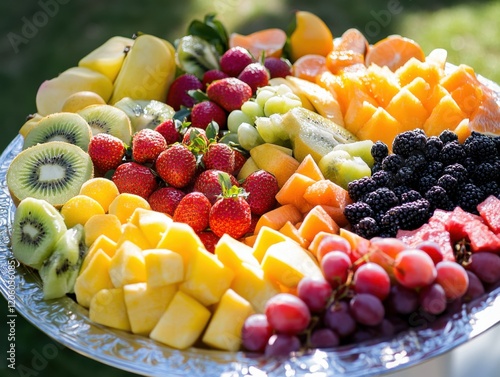 A fresh seasonal salad, with a variety of colorful vegetables and fruits, showcasing the benefits of eating seasonally photo