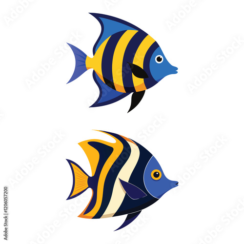 emperor angelfish vector illustration set.