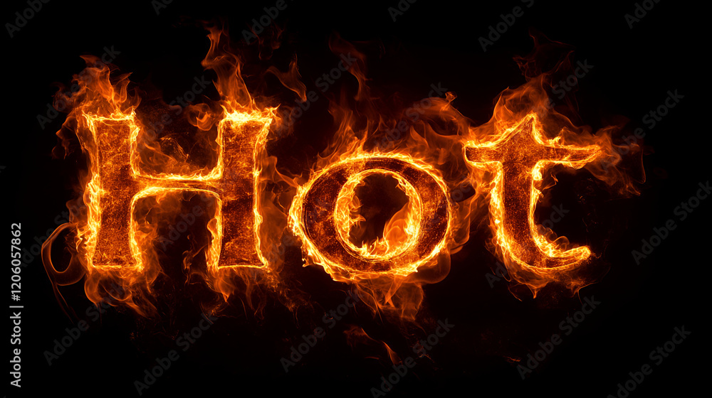 Fototapeta premium Hot written by fire on black background