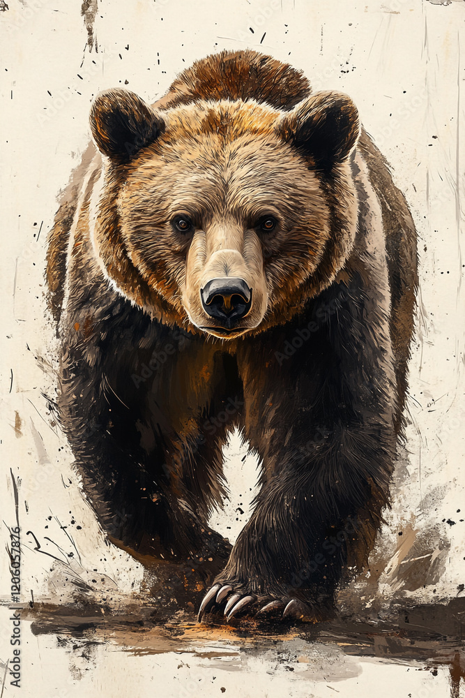 Obraz premium Majestic Brown Bear Approaching Steadily Forward