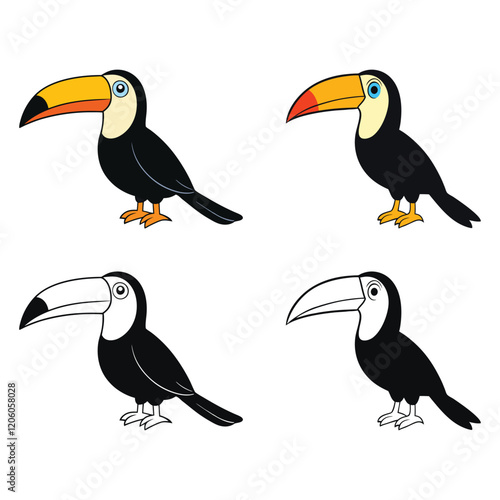  keel billed toucan vector illustration set