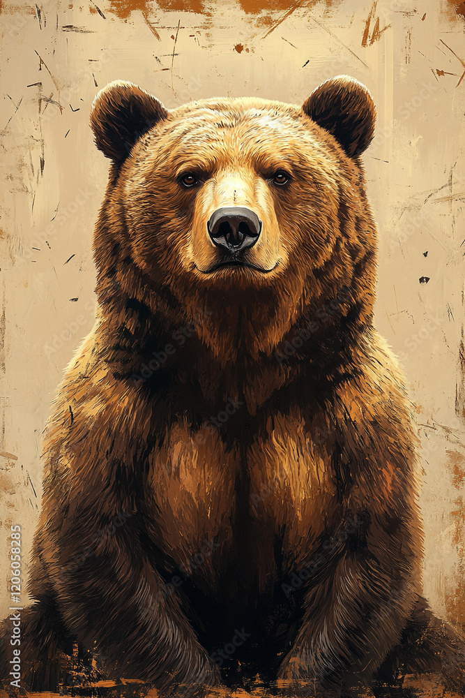 Obraz premium Majestic Brown Bear Portrait Artful Depiction