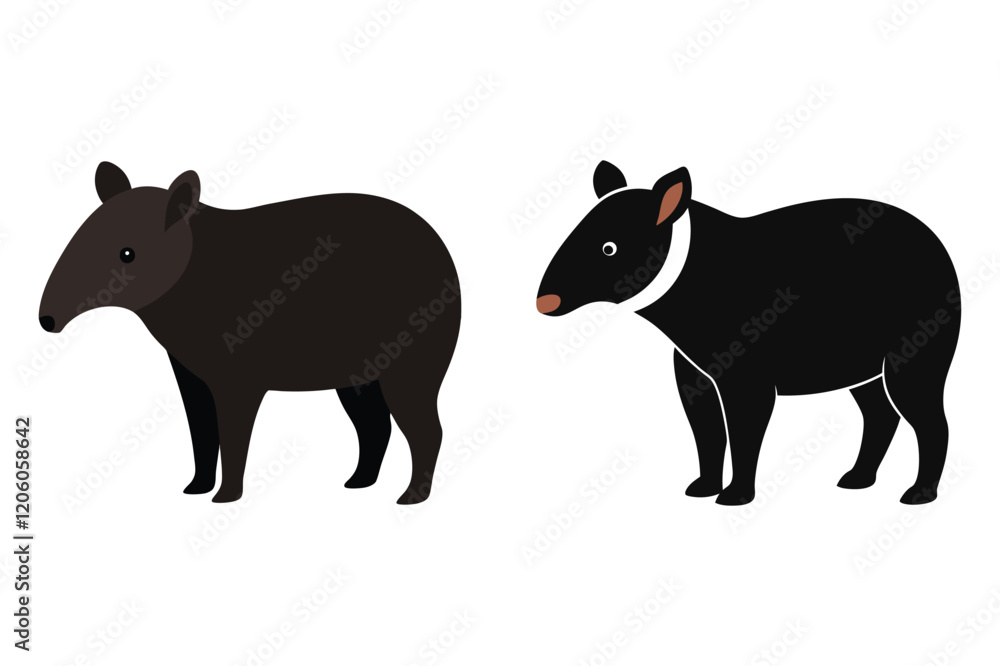 Fototapeta premium malayan tapir vector illustration set.