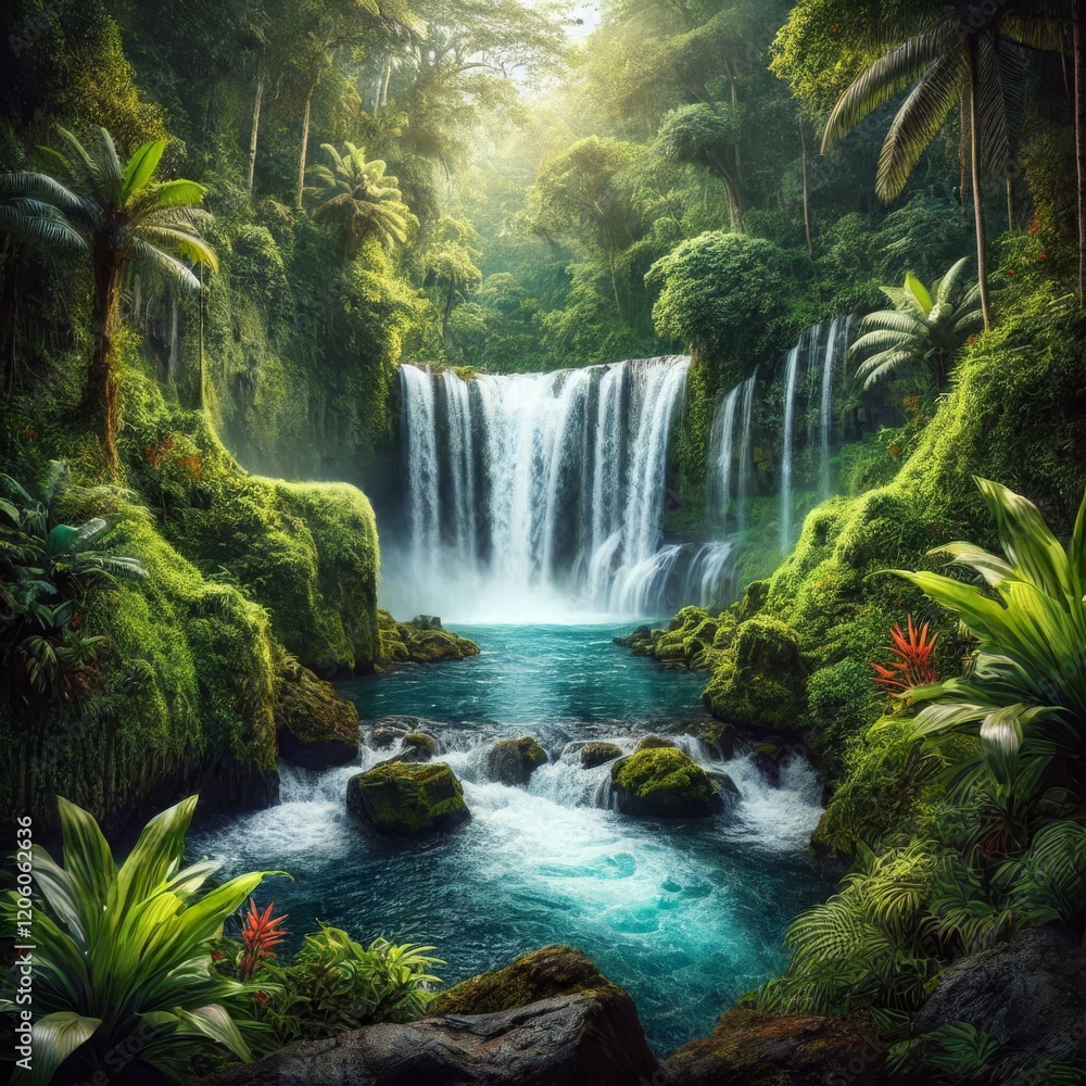 Majestic Waterfall in Jungle Majestic Waterfall in Jungle