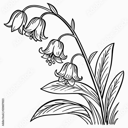 grayscale coloring pages of a delicate bell-shaped flower, 