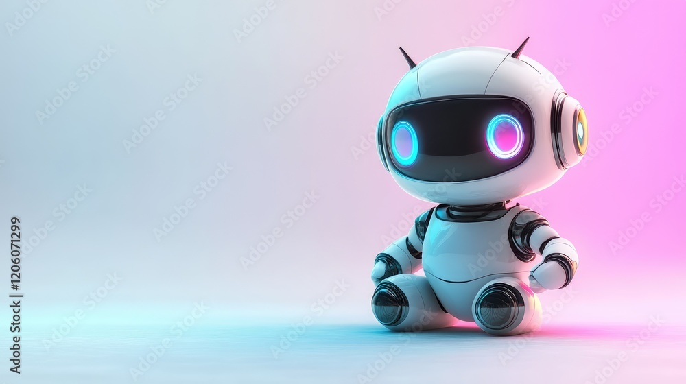 Adorable Gradient Robot Character on White Background: A Cute and Colorful Illustration for Various Digital and Print Projects Adorable Gradient Robot Character on White Background: A Cute and Colorful Illustration for Various Digital and Print Projects