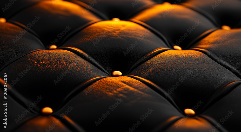 Obraz premium Dark Background with Subtle Orange Light and Smooth Black Leather Texture, Highlighting Golden Sunlight for a Luxurious and Mysterious Atmosphere in Design Projects