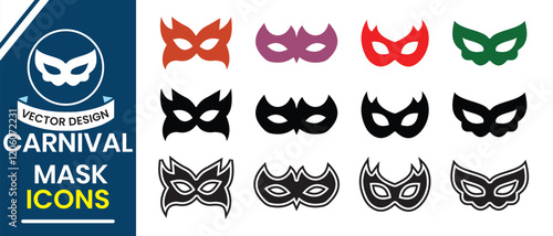 Silhouette of  party, celebration, carnival mask icon, vector set. Black eye mask, Face mask icon, vector illustration.  Masquerade costume mask silhouette,  hidden face mask vector illustration.