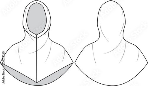Women Hijab flat sketch front and back