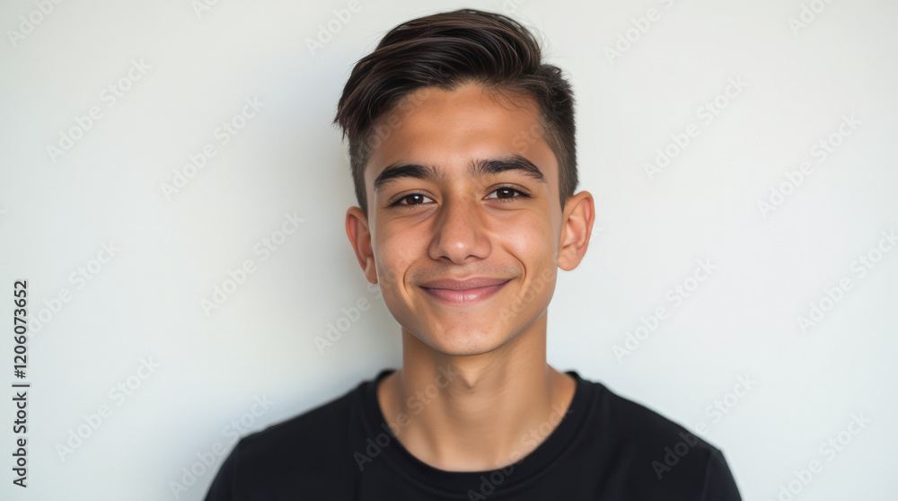 Hispanic Teen Boy – An Engaging Portrait of a Hispanic Teenage Boy with Short Sleek Hair. Hispanic Teen Boy – An Engaging Portrait of a Hispanic Teenage Boy with Short Sleek Hair.