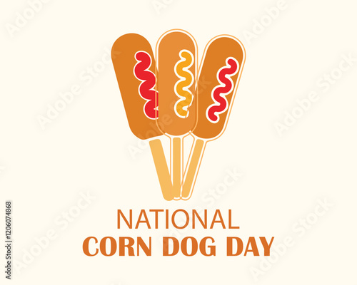 National Corn Dog Day vector. Corndog with ketchup and mustard icon vector. Delicious american food vector. Important day
