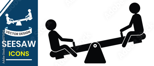 Seesaw icon, vector illustration, Balance swing icon.  Equal and unequal weight, balanced and unbalanced sign and symbol design. Silhouette of balance, seesaw, childhood memoirs Vector illustration.