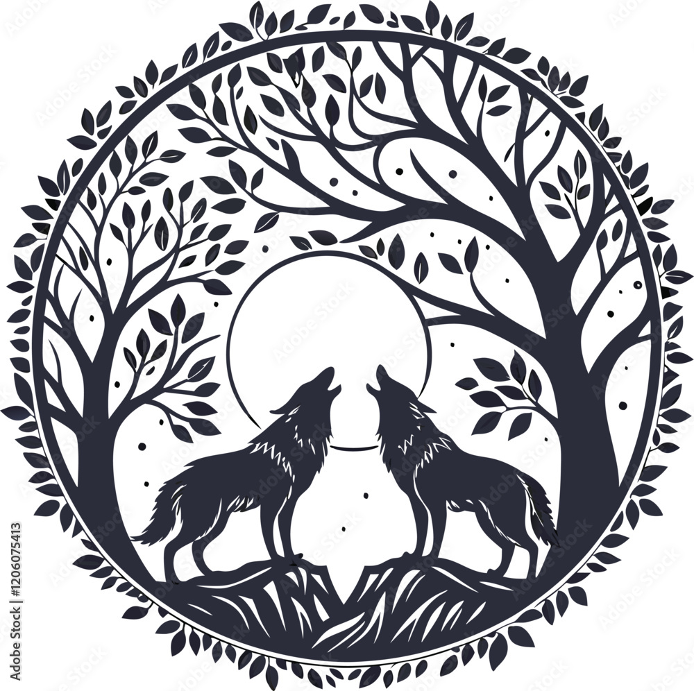 Fototapeta premium wolf-howl-mandala An intricate mandala with symmetrical patterns, perfect for art, décor, and meditation projectile