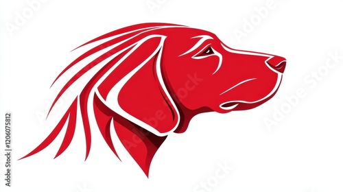 Vibrant Red Dog Silhouette with Artistic Flowing Lines and Expression photo