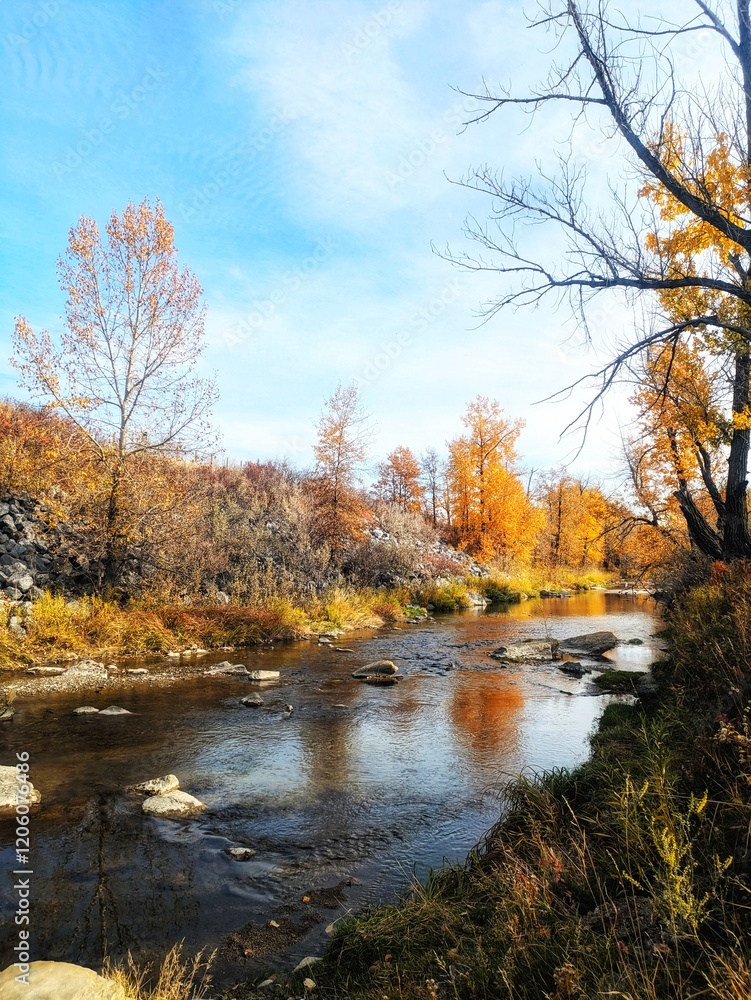 Golden Serenity: Tranquil Autumn River Scene Golden Serenity: Tranquil Autumn River Scene