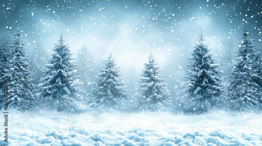 A serene winter landscape with snow-covered trees and falling snowflakes, evoking tranquility. A serene winter landscape with snow-covered trees and falling snowflakes, evoking tranquility.