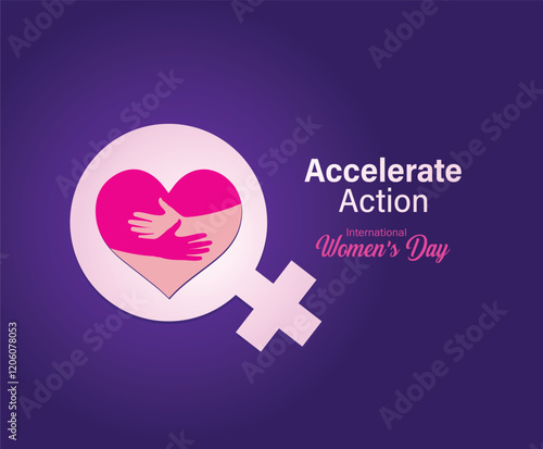 Accelerate action - International women's day concept poster. Woman sign illustration background. 2025 women's day campaign theme - #AccelerateAction