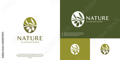 Olive logo in negative space style, botanical plant, vector illustration template.