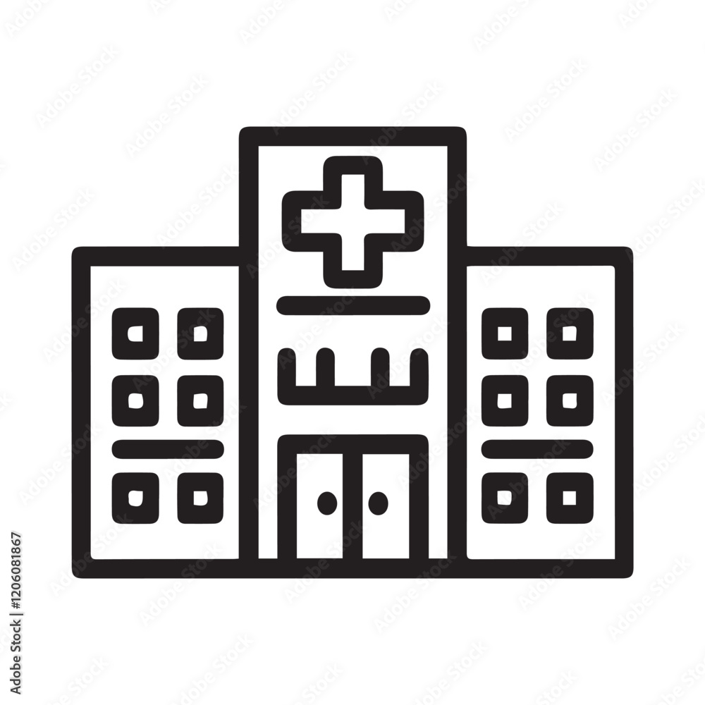 Hospital and medical health care Clinic Building icon silhouette vector illustration Hospital and medical health care Clinic Building icon silhouette vector illustration