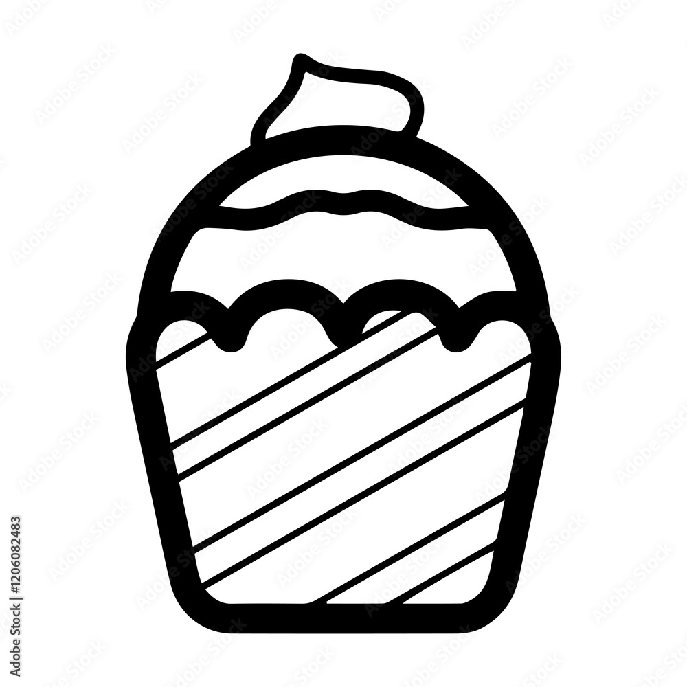 Line art illustration of a cupcake. Symbolizes sweetness, dessert, bakery, treat, celebration, indulgence, pastry, and confectionery. Perfect for food, bakery, and dessert concepts Line art illustration of a cupcake. Symbolizes sweetness, dessert, bakery, treat, celebration, indulgence, pastry, and confectionery. Perfect for food, bakery, and dessert concepts