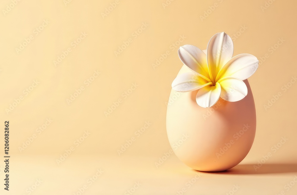 Easter and spring creative flower egg shape with copy space on pastel beige background. Retro romantic aesthetic concept. Minimal holiday idea Easter and spring creative flower egg shape with copy space on pastel beige background. Retro romantic aesthetic concept. Minimal holiday idea