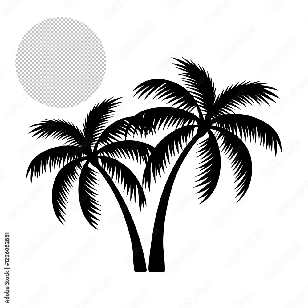 Palm tree silhouette vector image, and white background, vector eps file. Palm tree silhouette vector image, and white background, vector eps file.