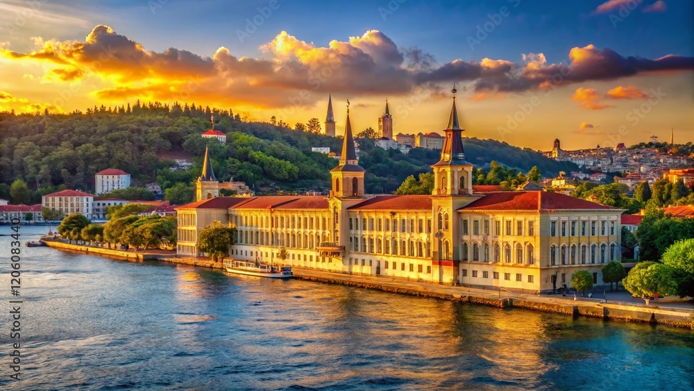 Obraz premium Kuleli Military High School Istanbul Bosphorus View - Panoramic Stock Photo