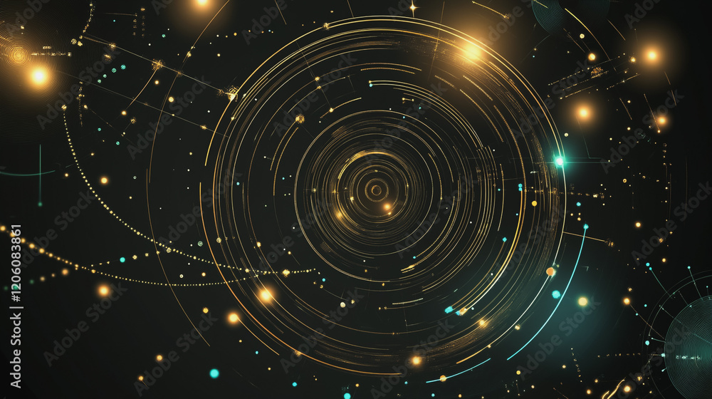 Obraz premium Abstract background with Colorful circle lines. Digital future technology . Abstract business connection of lines from nodes innovation of communication in the network.