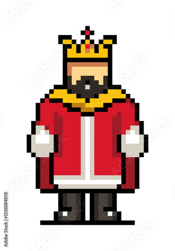 King in pixel style, 8 bit, 80s 90s old arcade game style, icon for game or mobile app, vector illustration