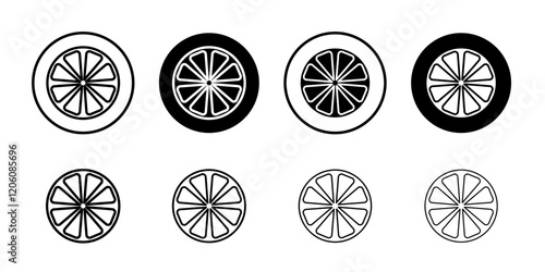 Citrus, lemon, lime, orange, tangerine slice icon Thin line art isolated