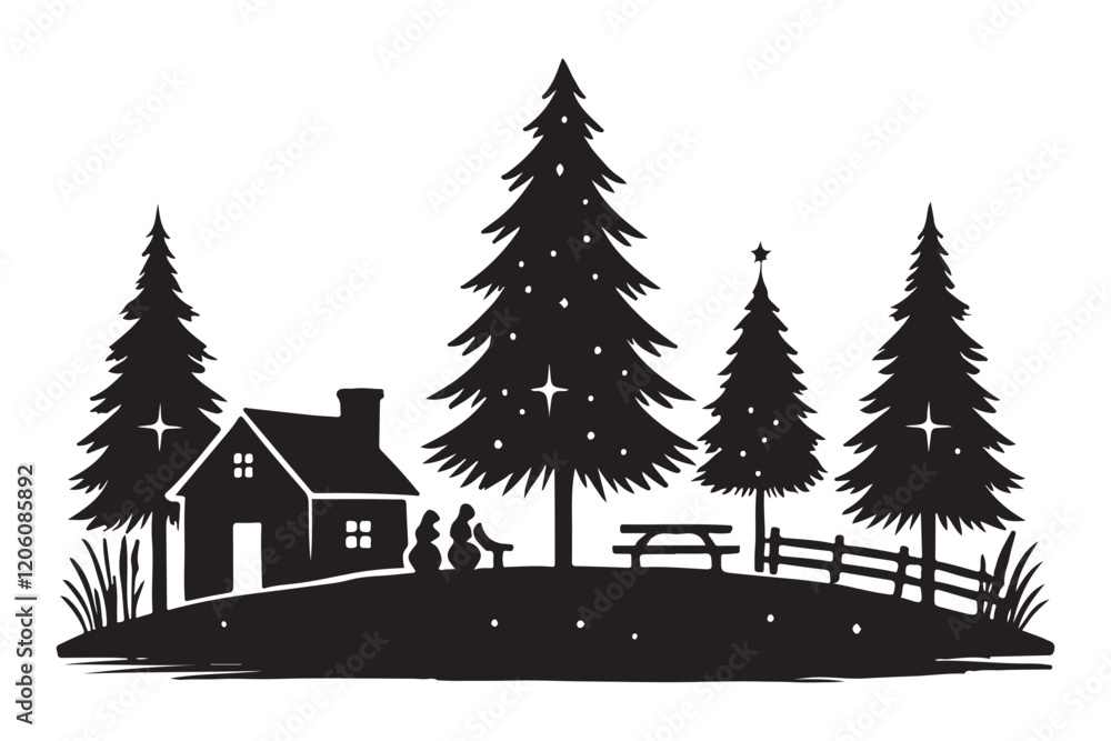 Fototapeta premium Winter Landscape Silhouette Vector Illustration
